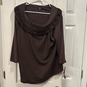 Rafaella Brown cotton Cowl Neck top. 
3/4  Sleeve